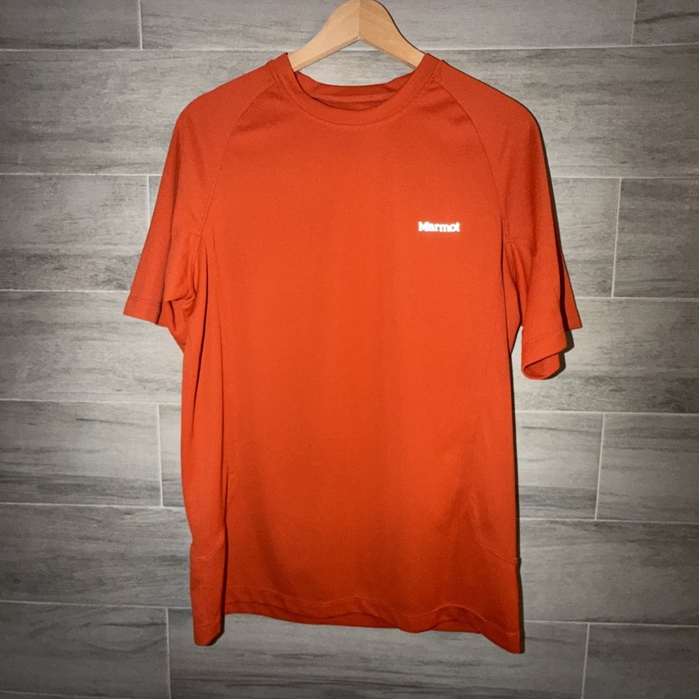 Marmot Performance Short Sleeve Shirt Mens Size M Reflective Logo Hiking Running